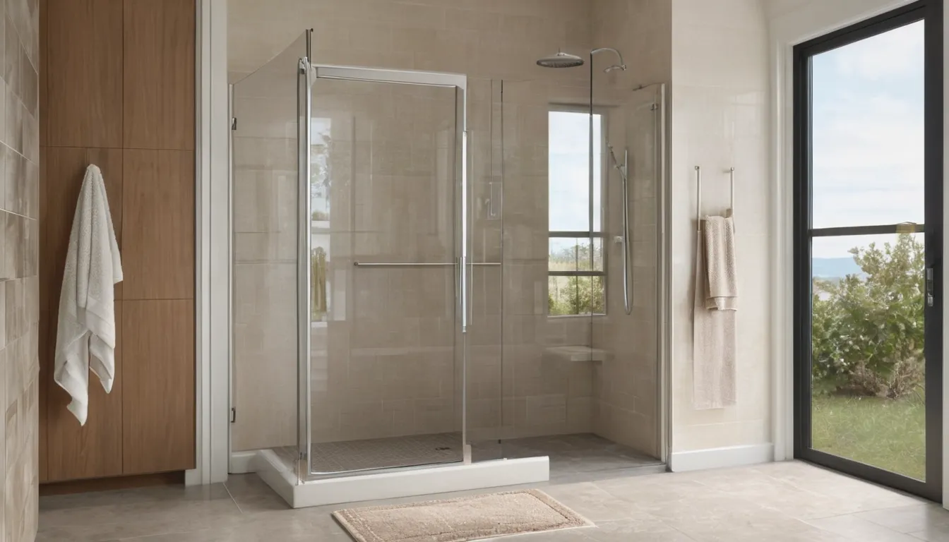Smiling homeowner stepping into a bright, low-threshold walk-in shower in a Baltimore area home